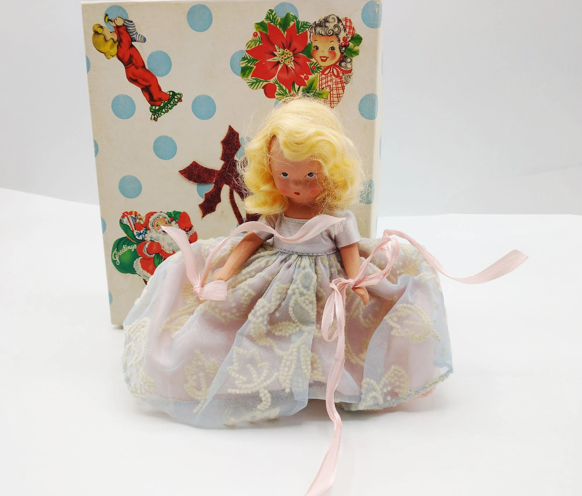 Nancy Ann Storybook Elsie Marley #31 Girl Doll - Storybook Series - Vintage 5.5” Bisque Frozen Legs with Original Box, Partial Tag 1936-1948