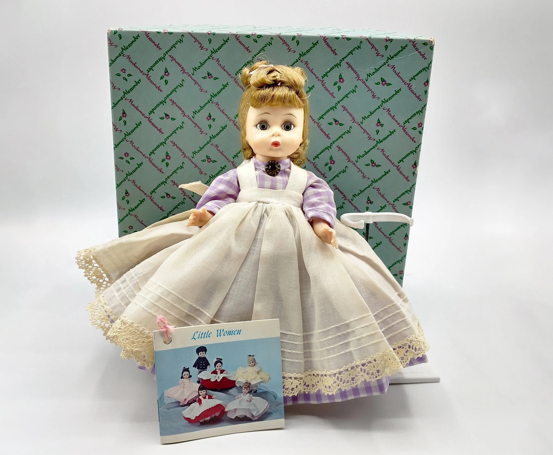 Madame Alexander - Kins – Bent Knee Meg #7814 – Little Women – Restrung - Vintage 8" Plastic Doll w/ Box, Tag & MA Stand - ALEX - 1973