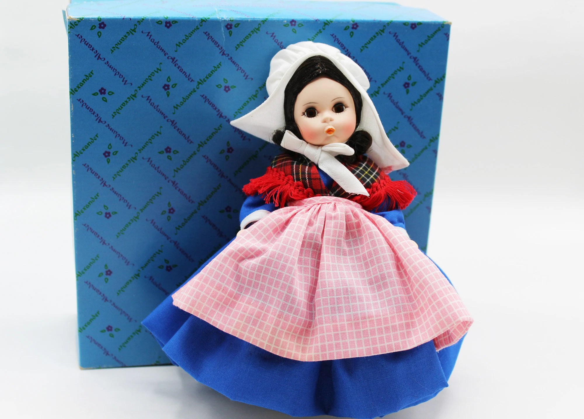 Madame Alexander – Belgium #562 – International Series – Restrung - Vintage Doll w/ Box & Stand at A Dolly Hobby (Doll B)