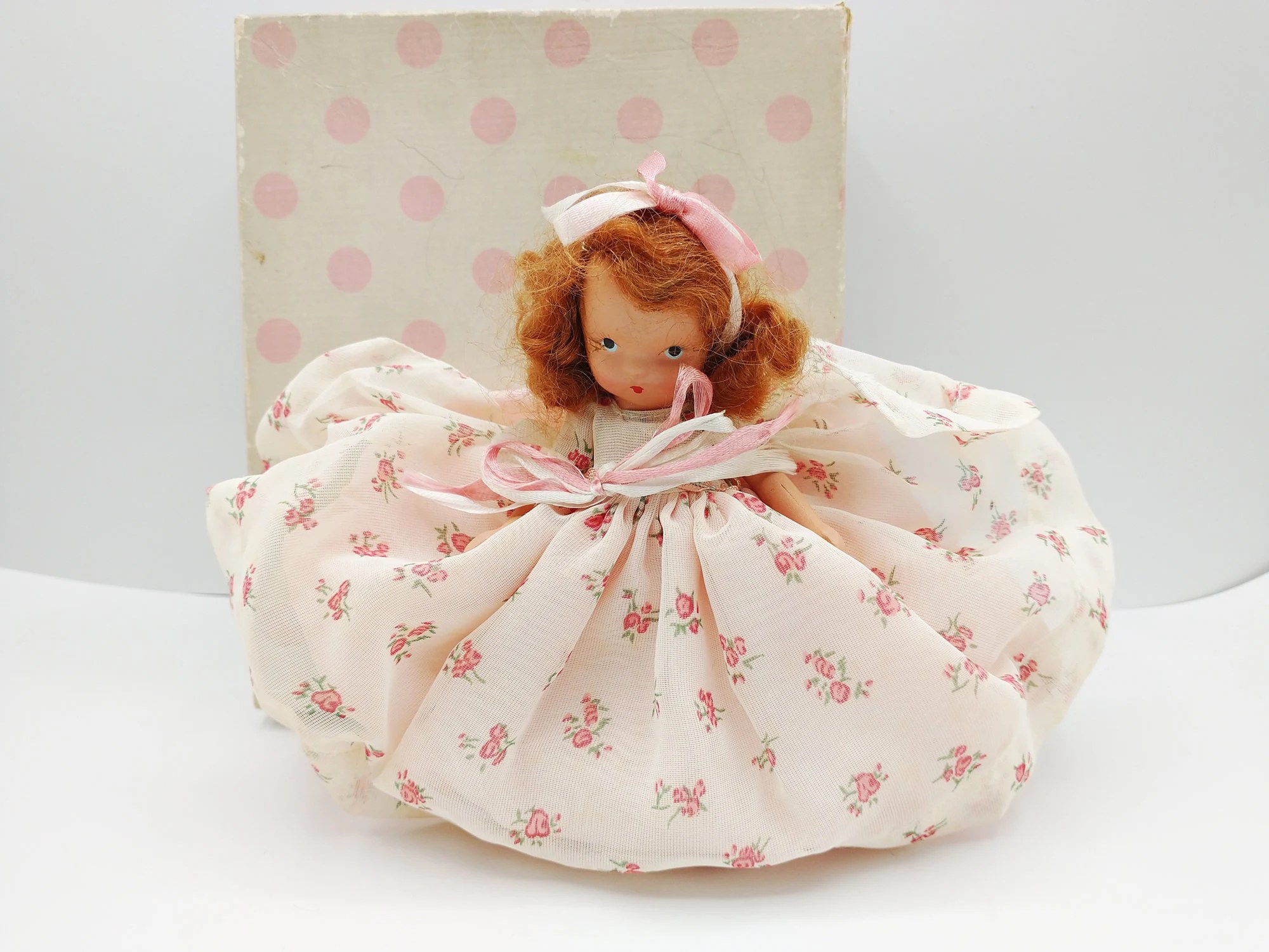 Nancy Ann Storybook Sugar and Spice and Everything Nice #158 Girl Doll - Storybook Series - Vintage 5.5” Bisque doll, Original Box 1936-1948